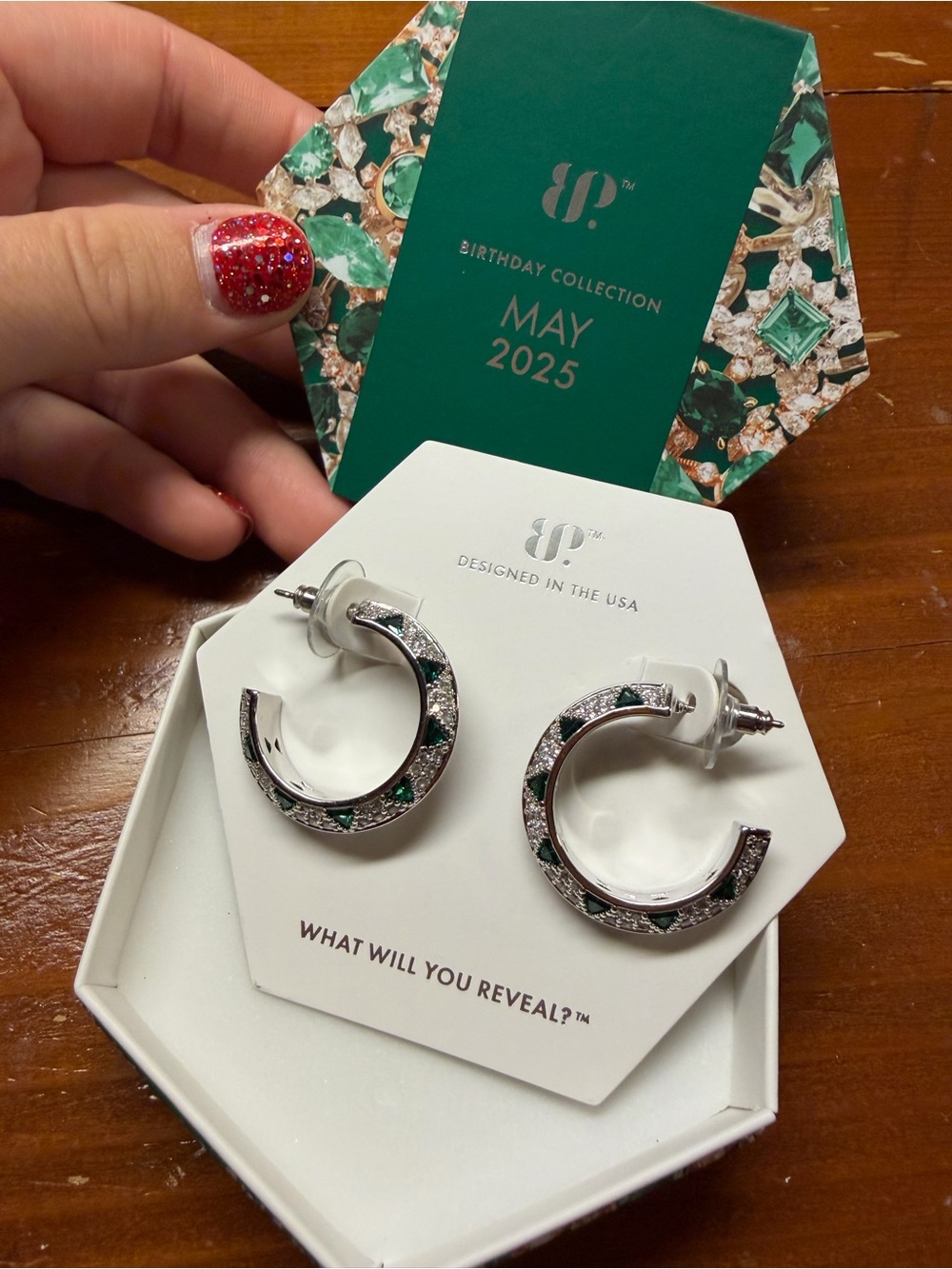 Bomb Party May 2025 Emerald & Silver Hoop Earrings